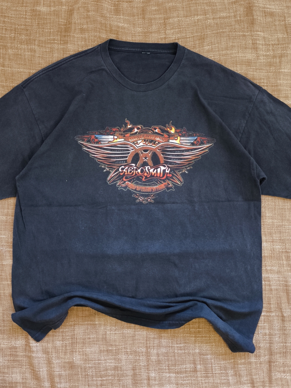 Aerosmith Insane Faded Cocked And Locked Tour T Graphic Crewneck T-Shirt - Black